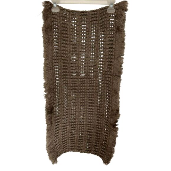 Just Fab Vintage Infinity Open-Weave Fringed Cowl Scarf Tan Brown E43 - Picture 3 of 10